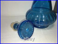 Vintage KY-ORB Blue Glass Decanter with Stopper Liquor Bottle Barware Portugal