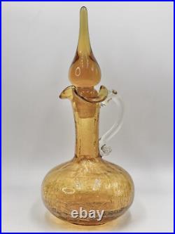 Vintage Kanawha Amber Crackle Glass Decanter With Flam Stopper