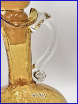 Vintage Kanawha Amber Crackle Glass Decanter With Flam Stopper