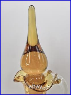 Vintage Kanawha Amber Crackle Glass Decanter With Flam Stopper