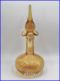 Vintage Kanawha Amber Crackle Glass Decanter With Flam Stopper