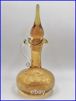Vintage Kanawha Amber Crackle Glass Decanter With Flam Stopper