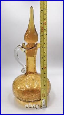 Vintage Kanawha Amber Crackle Glass Decanter With Flam Stopper