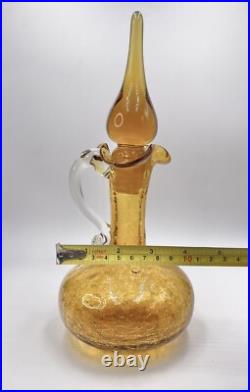 Vintage Kanawha Amber Crackle Glass Decanter With Flam Stopper
