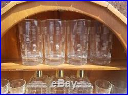 Vintage Karoff Wood Wall Barrel Liquor Bar Drink Glasses Decanters Man Cave