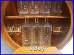 Vintage Karoff Wood Wall Barrel Liquor Bar Drink Glasses Decanters Man Cave