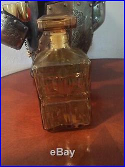 Vintage Knight in Armour Liquor Dispenser Shot Amber Glasses & Bottle Ornate 16