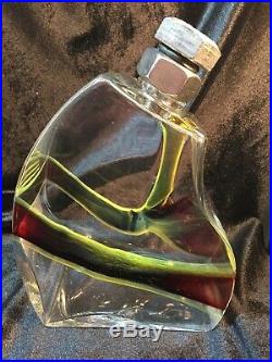Vintage Kosta Boda Kjell Engman Art Glass Macho Decanter Clear, Red Yellow Swirl