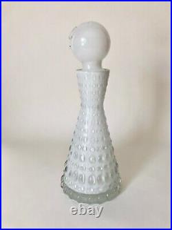Vintage Kosta Boda Style White Glass Hobnail Decanter withHead Stopper