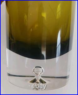 Vintage Krosno Poland Hand Blown Art Glass Decanter & Tumbler Set, Olive Green