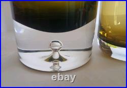 Vintage Krosno Poland Hand Blown Art Glass Decanter & Tumbler Set, Olive Green