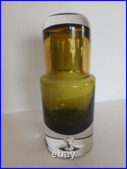 Vintage Krosno Poland Hand Blown Art Glass Decanter & Tumbler Set, Olive Green