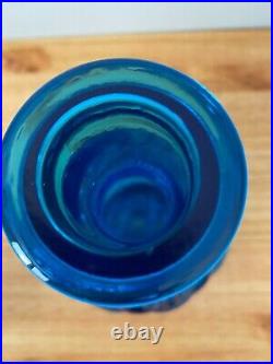 Vintage L. E. Smith Moon & Stars Blue Liquor Decanter & 4 Shot Glasses