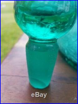 Vintage LARGE Blenko Aqua Crackle Glass Decanter 21 3/4, 920