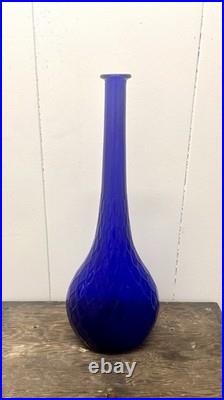 Vintage LARGE Empoli Italy Abstract Glass Cobalt BLUE Decanter MCM 26