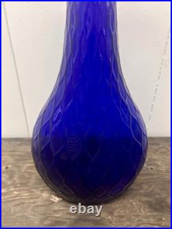 Vintage LARGE Empoli Italy Abstract Glass Cobalt BLUE Decanter MCM 26