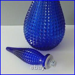 Vintage LARGE Glass Genie Bottle Decanter Bristol Cobalt Blue Italian Empoli MCM