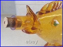 Vintage Large 19 Yellow Crackle Glass Fish Decanter Italy Murano Excellent