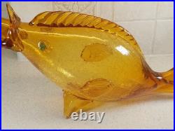 Vintage Large 19 Yellow Crackle Glass Fish Decanter Italy Murano Excellent