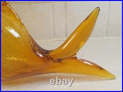 Vintage Large 19 Yellow Crackle Glass Fish Decanter Italy Murano Excellent