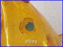 Vintage Large 19 Yellow Crackle Glass Fish Decanter Italy Murano Excellent