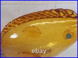 Vintage Large 19 Yellow Crackle Glass Fish Decanter Italy Murano Excellent