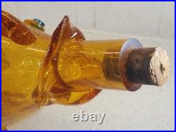 Vintage Large 19 Yellow Crackle Glass Fish Decanter Italy Murano Excellent