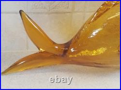 Vintage Large 19 Yellow Crackle Glass Fish Decanter Italy Murano Excellent