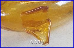 Vintage Large 19 Yellow Crackle Glass Fish Decanter Italy Murano Excellent