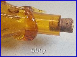 Vintage Large 19 Yellow Crackle Glass Fish Decanter Italy Murano Excellent