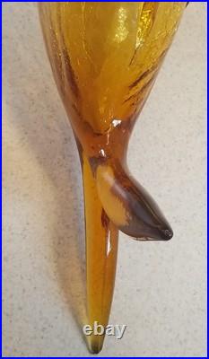Vintage Large 19 Yellow Crackle Glass Fish Decanter Italy Murano Excellent
