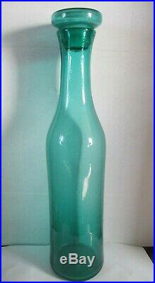 Vintage Large Blenko Blue Green Art Glass Bottle Decanter With Stopper 32 Inches