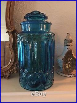 Vintage Large Blue Apothecary Jars 10.5 Tall With Lid Pair Decor Two