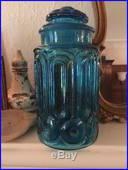 Vintage Large Blue Apothecary Jars 10.5 Tall With Lid Pair Decor Two