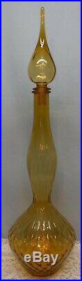 Vintage Large Empoli Amber Genie Bottle Decanter 27 Stopper