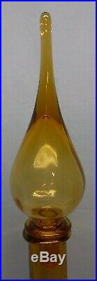 Vintage Large Empoli Amber Genie Bottle Decanter 27 Stopper
