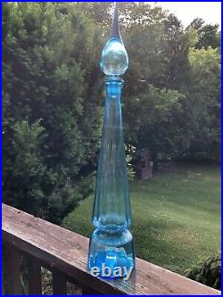 Vintage Large Ice Blue Empoli Glass Decanter Genie Bottle 28 MCM 60's