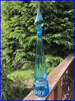 Vintage Large Ice Blue Empoli Glass Decanter Genie Bottle 28 MCM 60's