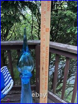 Vintage Large Ice Blue Empoli Glass Decanter Genie Bottle 28 MCM 60's