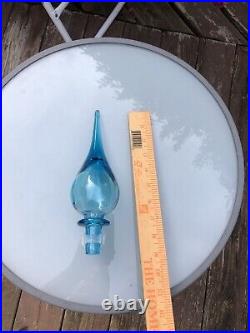 Vintage Large Ice Blue Empoli Glass Decanter Genie Bottle 28 MCM 60's