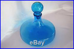 Vintage Large Italian Art Glass Light Blue 11 Ships Decanter With Round Stopper
