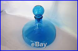 Vintage Large Italian Art Glass Light Blue 11 Ships Decanter With Round Stopper