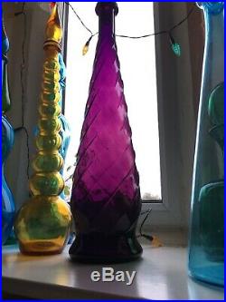 Vintage Large Purple Glass Genie Bottle 1960s Italian Empoli Decanter Mcm