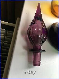 Vintage Large Purple Glass Genie Bottle 1960s Italian Empoli Decanter Mcm