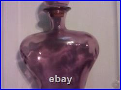 Vintage Large San Migel Purple Art Glass Decanter with Bubble Stopper 13.5 Tall