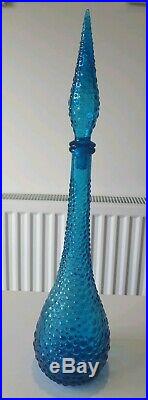 Vintage Large light Blue Genie Bottle 1960s Italian Empoli Decanter Bubble 58CM