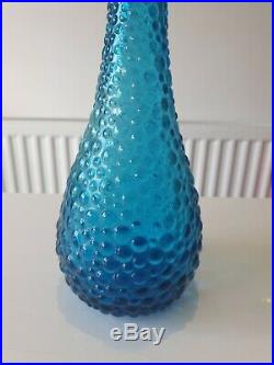 Vintage Large light Blue Genie Bottle 1960s Italian Empoli Decanter Bubble 58CM