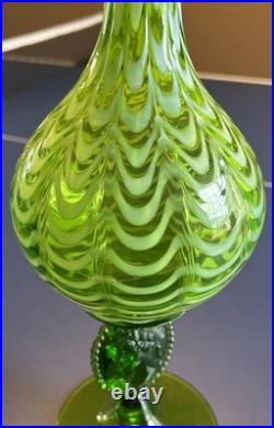 Vintage Lavorazione Empoli Striped Green/White 16.5 Bottle Decanter No Cap