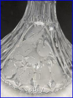 Vintage Lead Crystal Ship Decanter with Frosted Etched Fruit & 6 Matching Glasses