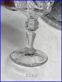 Vintage Lead Crystal Ship Decanter with Frosted Etched Fruit & 6 Matching Glasses